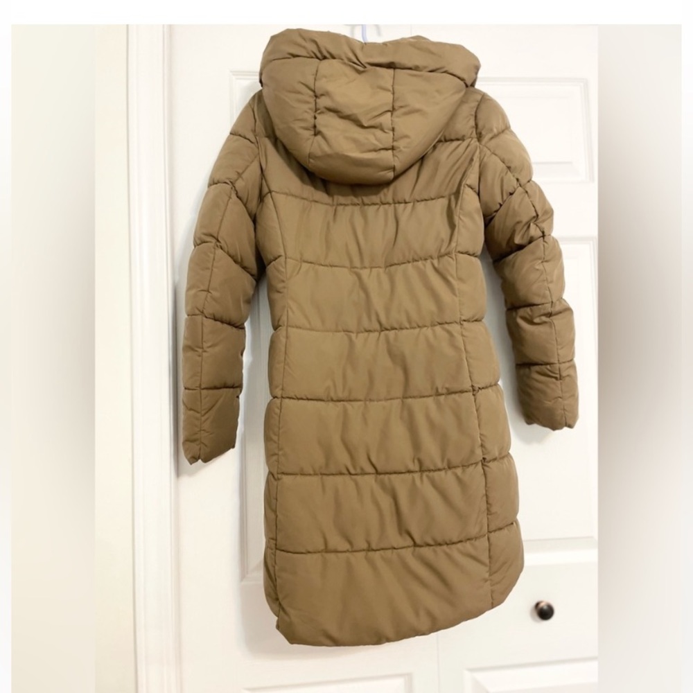 H&M hooded puffer midi brownish green coat jacket size XS - Picture 3 of 7